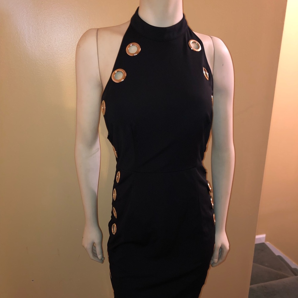GOLD x BLACK HALTER DRESS